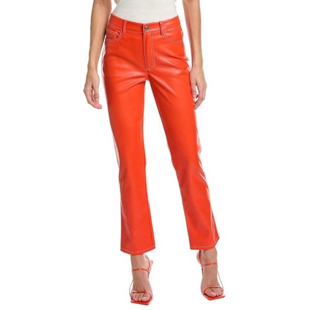 STAUD Elliott Faux Leather Pants Red Sz 2 Women's Straight Leg‎ Retro Minimalist